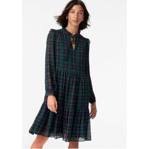 J.Crew Tiered Tie Neck Plaid Ruffle Dress